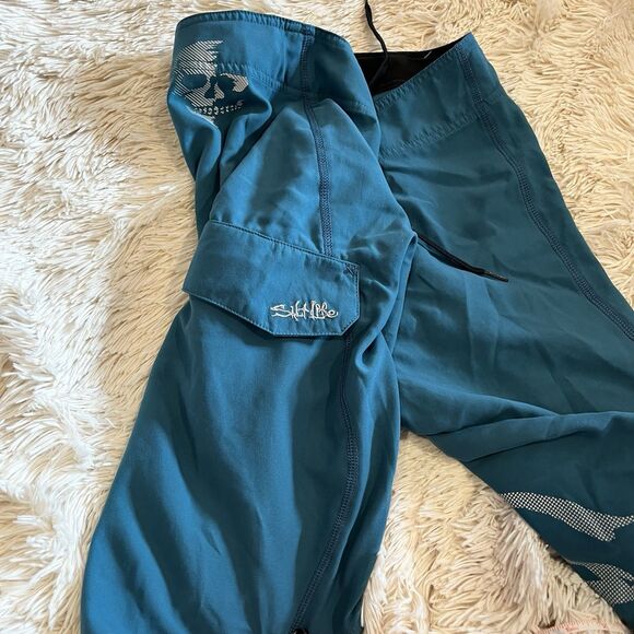 NWT Salt Life SLX-QD Teal Blue Men’s Swim Trunks Size 28 HYPDE Quick Dry - Picture 6 of 13